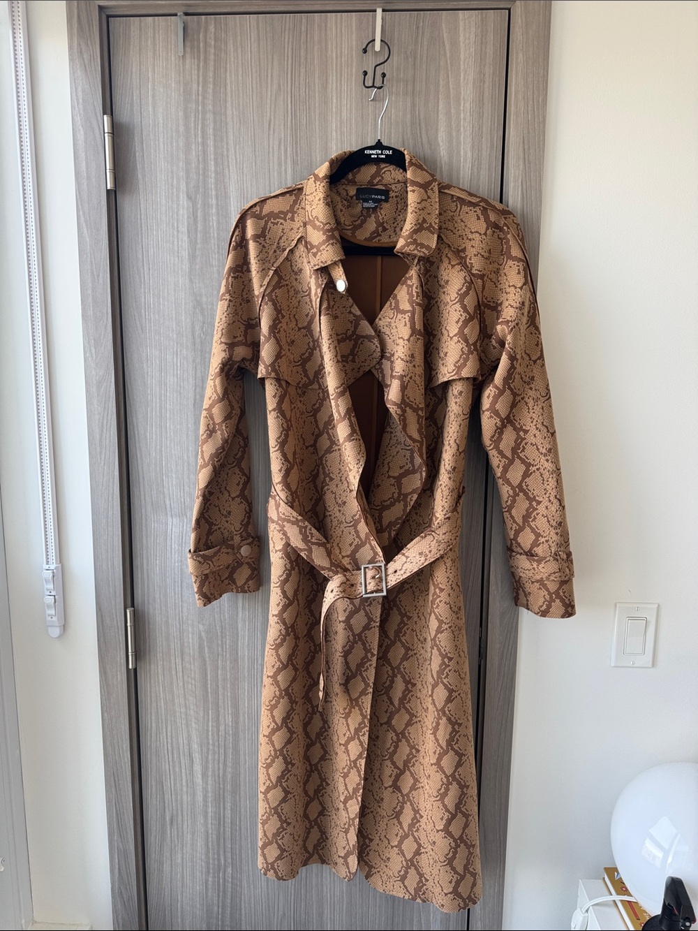 Lucy Paris Brown Snake-Print Trench Coat